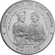 Tuvalu Five Dollars The Honorary Degree of Doctor of Music 1997 Proof KM# 46 QUEEN ELIZABETH THE QUEEN MOTHER THE HONORARY DEGREE OF DOCTOR OF MUSIC 1973 FIVE DOLLARS coin reverse Tuvalu Five Dollars The Honorary Degree of Doctor of Music 1997 Proof KM# 46 QUEEN ELIZABETH THE QUEEN MOTHER THE HONORARY DEGREE OF DOCTOR OF MUSIC 1973 FIVE DOLLARS coin reverse
