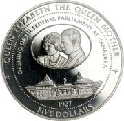Tuvalu Five Dollars Opening of the Federal Parliament at Canberra 1997 Proof KM# 45 QUEEN ELIZABETH THE QUEEN MOTHER OPENING OF THE FEDERAL PARLIAMENT AT CANBERRA 1927 FIVE DOLLARS coin reverse Tuvalu Five Dollars Opening of the Federal Parliament at Canberra 1997 Proof KM# 45 QUEEN ELIZABETH THE QUEEN MOTHER OPENING OF THE FEDERAL PARLIAMENT AT CANBERRA 1927 FIVE DOLLARS coin reverse