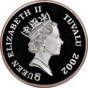Tuvalu Five Dollars Stegosaurus 2002 Proof KM# 51 QUEEN ELIZABETH II TUVALU 2002 RDM coin obverse Tuvalu Five Dollars Stegosaurus 2002 Proof KM# 51 QUEEN ELIZABETH II TUVALU 2002 RDM coin obverse