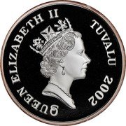 Tuvalu Five Dollars Dromaeosaurus 2002 Proof KM# 50 QUEEN ELIZABETH II TUVALU 2002 RDM coin obverse Tuvalu Five Dollars Dromaeosaurus 2002 Proof KM# 50 QUEEN ELIZABETH II TUVALU 2002 RDM coin obverse