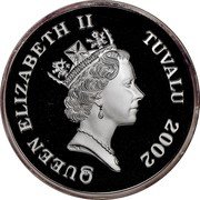 Tuvalu Five Dollars Giganotosaurus 2002 Proof KM# 49 QUEEN ELIZABETH II TUVALU 2002 RDM coin obverse Tuvalu Five Dollars Giganotosaurus 2002 Proof KM# 49 QUEEN ELIZABETH II TUVALU 2002 RDM coin obverse