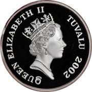 Tuvalu Five Dollars Seismosaurus 2002 Proof KM# 52 QUEEN ELIZABETH II TUVALU 2002 RDM coin obverse Tuvalu Five Dollars Seismosaurus 2002 Proof KM# 52 QUEEN ELIZABETH II TUVALU 2002 RDM coin obverse