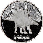 Tuvalu Five Dollars Stegosaurus 2002 Proof KM# 51 DINOSAURS STEGOSAURUS DINOSAURS FIVE DOLLARS 2 OZ 999 SILVER coin reverse Tuvalu Five Dollars Stegosaurus 2002 Proof KM# 51 DINOSAURS STEGOSAURUS DINOSAURS FIVE DOLLARS 2 OZ 999 SILVER coin reverse