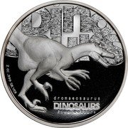 Tuvalu Five Dollars Dromaeosaurus 2002 Proof KM# 50 DINOSAURS DROMEAOSAURUS DINOSAURS FIVE DOLLARS 2 OZ 999 SILVER coin reverse Tuvalu Five Dollars Dromaeosaurus 2002 Proof KM# 50 DINOSAURS DROMEAOSAURUS DINOSAURS FIVE DOLLARS 2 OZ 999 SILVER coin reverse