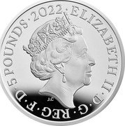 UK 5 Pounds The Queen's Reign Charity and Patronage Silver 2022 Proof ELIZABETH II D G REG F D 5 POUNDS 2022 JC coin obverse UK 5 Pounds The Queen's Reign Charity and Patronage Silver 2022 Proof ELIZABETH II D G REG F D 5 POUNDS 2022 JC coin obverse