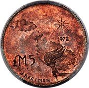 Malta 5 Pounds Torch - Specimen 1972  1972 £M5 SPECIMEN coin reverse