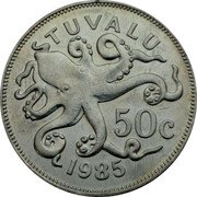 Tuvalu 50 Cents Octopus Mollusc 1985 KM# 6 TUVALU 50C 1985 coin reverse Tuvalu 50 Cents Octopus Mollusc 1985 KM# 6 TUVALU 50C 1985 coin reverse