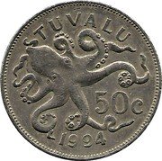 Tuvalu 50 Cents Octopus 1994 KM# 34 TUVALU 50C 1994 coin reverse Tuvalu 50 Cents Octopus 1994 KM# 34 TUVALU 50C 1994 coin reverse