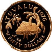 Tuvalu Fifty Dollars Queen Elizabeth the Second 1976 Proof KM# 9 QUEEN ELIZABETH THE SECOND coin obverse Tuvalu Fifty Dollars Queen Elizabeth the Second 1976 Proof KM# 9 QUEEN ELIZABETH THE SECOND coin obverse