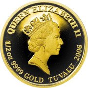 Tuvalu 50 Dollars (Elizabeth II Kagemaru) QUEEN ELIZABETH II RDM 1/2 OZ 9999 GOLD TUVALU 2006 coin obverse Tuvalu 50 Dollars (Elizabeth II Kagemaru) QUEEN ELIZABETH II RDM 1/2 OZ 9999 GOLD TUVALU 2006 coin obverse