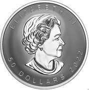 Canada 50 Dollars Maple Leaf Ultra-High Relief 2022 ELIZABETH II 50 DOLLARS 2022 coin obverse Canada 50 Dollars Maple Leaf Ultra-High Relief 2022 ELIZABETH II 50 DOLLARS 2022 coin obverse