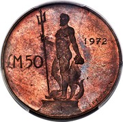 Malta 50 Pounds Statue of Neptune - Specimen 1972  1972 £M 50 SPECIMEN coin reverse