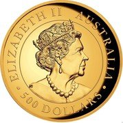 Australia 500 Dollars (Kookaburra High relief) ELIZABETH II AUSTRALIA 500 DOLLARS coin obverse