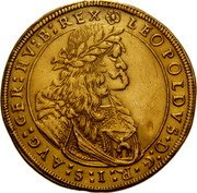 Austria 6 Ducat (Leopold I Graz) LEOPOLDVS D G R I S AVG GER HV B REX coin obverse Austria 6 Ducat (Leopold I Graz) LEOPOLDVS D G R I S AVG GER HV B REX coin obverse