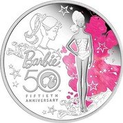 Tuvalu 1 Dollar Barbie Anniversary 2009 Proof KM# 80 QUEEN ELIZABETH II 1 DOLLAR TUVALU 2009 RDM coin obverse Tuvalu 1 Dollar Barbie Anniversary 2009 Proof KM# 80 QUEEN ELIZABETH II 1 DOLLAR TUVALU 2009 RDM coin obverse