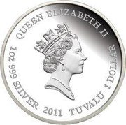 Tuvalu 1 Dollar Thylacine 2011 P Proof KM# 163 QUEEN ELIZABETH II 1 OZ 999 SILVER 2011 TUVALU 1 DOLLAR coin obverse Tuvalu 1 Dollar Thylacine 2011 P Proof KM# 163 QUEEN ELIZABETH II 1 OZ 999 SILVER 2011 TUVALU 1 DOLLAR coin obverse