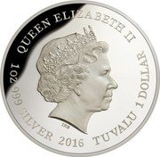 Tuvalu 1 Dollar Southern Cassowary 2016 Proof KM# 272 QUEEN ELIZABETH II IRB 1 OZ 999 SILVER 2016 TUVALU 1 DOLLAR coin obverse
