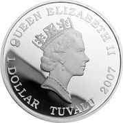 Tuvalu 1 Dollar Great White Shark 2007 Proof KM# 62 QUEEN ELIZABETH II RDM 1 DOLLAR TUVALU 2007 coin obverse Tuvalu 1 Dollar Great White Shark 2007 Proof KM# 62 QUEEN ELIZABETH II RDM 1 DOLLAR TUVALU 2007 coin obverse