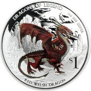Tuvalu 1 Dollar Dragons of legend Red Welsh Dragon 2012 Proof KM# 210 DRAGONS OF LEGEND 1 OZ 999 SILVER $1 RED WELSH DRAGON coin reverse Tuvalu 1 Dollar Dragons of legend Red Welsh Dragon 2012 Proof KM# 210 DRAGONS OF LEGEND 1 OZ 999 SILVER $1 RED WELSH DRAGON coin reverse