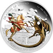 Tuvalu 1 Dollar Dragons of legend St George 2012 Proof KM# 209 DRAGONS OF LEGEND 1 OZ 999 SILVER $1 ST GEORGE AND THE DRAGON coin reverse Tuvalu 1 Dollar Dragons of legend St George 2012 Proof KM# 209 DRAGONS OF LEGEND 1 OZ 999 SILVER $1 ST GEORGE AND THE DRAGON coin reverse