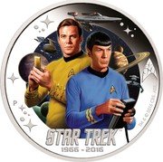 Tuvalu Dollar Kirk and Spock Star Trek 2016 Proof KM# 284 P TM & © 2016 CBS ARR STAR TREK 1966 2016 coin reverse