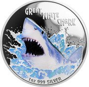 Tuvalu 1 Dollar Great White Shark 2007 Proof KM# 62 GREAT WHITE SHARK 1 OZ 999 SILVER coin reverse Tuvalu 1 Dollar Great White Shark 2007 Proof KM# 62 GREAT WHITE SHARK 1 OZ 999 SILVER coin reverse