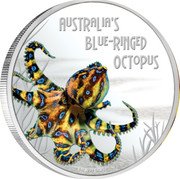 Tuvalu 1 Dollar Australia's Blue-Ringed Octopus 2008 Proof KM# 76 AUSTRALIA'S BLUE-RINGED OCTOPUS coin reverse Tuvalu 1 Dollar Australia's Blue-Ringed Octopus 2008 Proof KM# 76 AUSTRALIA'S BLUE-RINGED OCTOPUS coin reverse