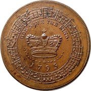 UK Half Penny (Middlesex London - W. Forster) GOD SAVE THE KING 1795 coin obverse UK Half Penny (Middlesex London - W. Forster) GOD SAVE THE KING 1795 coin obverse