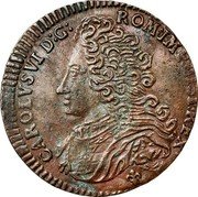 Netherlands Liard (Charles VI) CAROLVS VI D G ROM IMP HISP REX coin obverse Netherlands Liard (Charles VI) CAROLVS VI D G ROM IMP HISP REX coin obverse