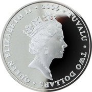 Tuvalu Two Dollars Harry Potter Golden Snitch 2004 Proof KM# 220 ELIZABETH II 2004 TUVALU TWO DOLLARS RDM coin obverse Tuvalu Two Dollars Harry Potter Golden Snitch 2004 Proof KM# 220 ELIZABETH II 2004 TUVALU TWO DOLLARS RDM coin obverse