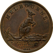 Australia 1/2 Penny 1851 KM# Tn243 Private Token issues MELBOURNE W. J. TAYLOR, MEDALLIST TO THE GREAT EXIBITION 1851 coin obverse Australia 1/2 Penny 1851 KM# Tn243 Private Token issues MELBOURNE W. J. TAYLOR, MEDALLIST TO THE GREAT EXIBITION 1851 coin obverse