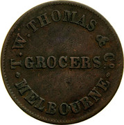 Australia 1/2 Penny 1854 KM# Tn248 Private Token issues T. W. THOMAS & CO. GROCERS MELBOURNE coin obverse Australia 1/2 Penny 1854 KM# Tn248 Private Token issues T. W. THOMAS & CO. GROCERS MELBOURNE coin obverse