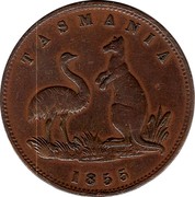 Australia 1/2 Penny 1855 KM# Tn6 Private Token issues TASMANIA coin obverse Australia 1/2 Penny 1855 KM# Tn6 Private Token issues TASMANIA coin obverse