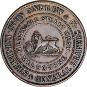 Australia 1/2 Penny 1860 KM# TnA11 Private Token issues JOHN ANDREW & CO IMPORTERS & GENERAL DRAPERS II LONSDALE STREET WEST MELBOURNE coin obverse Australia 1/2 Penny 1860 KM# TnA11 Private Token issues JOHN ANDREW & CO IMPORTERS & GENERAL DRAPERS II LONSDALE STREET WEST MELBOURNE coin obverse