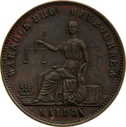 Australia 1/2 Penny 1861 KM# Tn261 Private Token issues WARNOCK BROS. MELBOURNE coin obverse Australia 1/2 Penny 1861 KM# Tn261 Private Token issues WARNOCK BROS. MELBOURNE coin obverse