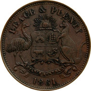 Australia 1/2 Penny 1861 KM# Tn261 Private Token issues PEACE & PLENTY coin reverse Australia 1/2 Penny 1861 KM# Tn261 Private Token issues PEACE & PLENTY coin reverse