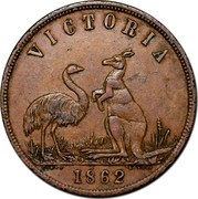 Australia 1/2 Penny 1862 KM# Tn13 Private Token issues VICTORIA 1862 coin reverse