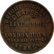 Australia 1/2 Penny ND KM# Tn267 Private Token issues WEIGHT & JOHNSON DRAPERS &CLIVERPOOL & LONDON HOUSE 248 & 251 PITT ST SYDNEY coin obverse Australia 1/2 Penny ND KM# Tn267 Private Token issues WEIGHT & JOHNSON DRAPERS &CLIVERPOOL & LONDON HOUSE 248 & 251 PITT ST SYDNEY coin obverse