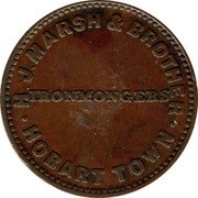 Australia 1/2 Penny ND KM# Tn155 Private Token issues H. J. MARSH & BROTHER IRONMONGERS HOBART TOWN coin obverse Australia 1/2 Penny ND KM# Tn155 Private Token issues H. J. MARSH & BROTHER IRONMONGERS HOBART TOWN coin obverse
