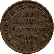 Australia 1/2 Penny ND KM# Tn185 Private Token issues IN COMMEMORATION OF THE LANDING OF SIR CHARLES HOTHAM 22D JUNE 1854 coin reverse Australia 1/2 Penny ND KM# Tn185 Private Token issues IN COMMEMORATION OF THE LANDING OF SIR CHARLES HOTHAM 22D JUNE 1854 coin reverse