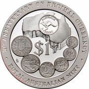 Australia $1 30th Anniversary - Decimal Coinage 1996 KM# 326 30TH ANNIVERSARY DECIMAL CURRENCY $1 ROYAL AUSTRALIAN MINT HH coin reverse Australia $1 30th Anniversary - Decimal Coinage 1996 KM# 326 30TH ANNIVERSARY DECIMAL CURRENCY $1 ROYAL AUSTRALIAN MINT HH coin reverse