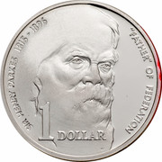 Australia 1 Dollar Sir Henry Parkes 1996 KM# 310a SIR HENRY PARKES 1815-1896 "FATHER" OF FEDERATION 1 DOLLAR WP coin reverse Australia 1 Dollar Sir Henry Parkes 1996 KM# 310a SIR HENRY PARKES 1815-1896 "FATHER" OF FEDERATION 1 DOLLAR WP coin reverse