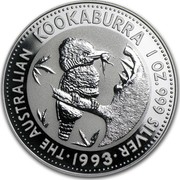 Australia 1 Dollar The Australian Kookaburra 1993 KM# 209 THE AUSTRALIAN KOOKABURRA 1 OZ. 999 SILVER *YEAR* coin reverse Australia 1 Dollar The Australian Kookaburra 1993 KM# 209 THE AUSTRALIAN KOOKABURRA 1 OZ. 999 SILVER *YEAR* coin reverse