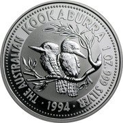 Australia 1 Dollar The Australian Kookaburra 1994 KM# 212.1 THE AUSTRALIAN KOOKABURRA 1 OZ. 999 SILVER *YEAR* coin reverse Australia 1 Dollar The Australian Kookaburra 1994 KM# 212.1 THE AUSTRALIAN KOOKABURRA 1 OZ. 999 SILVER *YEAR* coin reverse