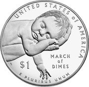 USA $1 March of Dimes 2015 W KM# 604 UNITED STATES OF AMERICA E PLURIBUS UNUM $1 MARCH OF DIMES coin reverse USA $1 March of Dimes 2015 W KM# 604 UNITED STATES OF AMERICA E PLURIBUS UNUM $1 MARCH OF DIMES coin reverse