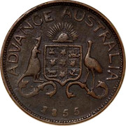 Australia 1 Penny 1855 KM# Tn9 Private Token issues ADVANCE AUSTRALIA coin reverse Australia 1 Penny 1855 KM# Tn9 Private Token issues ADVANCE AUSTRALIA coin reverse