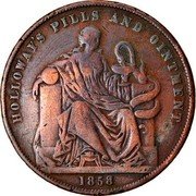 Australia 1 Penny Victoria Professor Holloway 1858 KM# Tn278.1 HOLLOWAY'S PILLS AND OINTMENT coin reverse