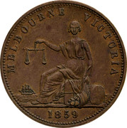Australia 1 Penny 1859 KM# Tn206 Private Token issues MELBOURNE VICTORIA 1859 coin reverse
