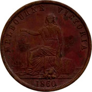Australia 1 Penny 1860 KM# Tn14 Private Token issues MELBOURNE VICTORIA 1860 coin obverse Australia 1 Penny 1860 KM# Tn14 Private Token issues MELBOURNE VICTORIA 1860 coin obverse