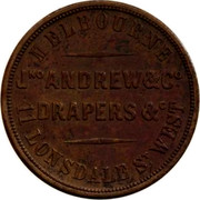 Australia 1 Penny 1860 KM# Tn14 Private Token issues MELBOURNE JNO ANDREW & CO DRAPERS & C 11 LONSDALE ST. WEST coin reverse Australia 1 Penny 1860 KM# Tn14 Private Token issues MELBOURNE JNO ANDREW & CO DRAPERS & C 11 LONSDALE ST. WEST coin reverse